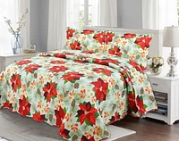 Marina Decoration Couvre-lit Pinsonic imprimé en relief ultra doux pour l'été, ensemble de courtepointe de Noël avec taies d'oreiller, motif de base blanc à motif de poinsettia rouge