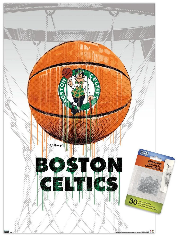 NBA Boston Celtics - Drip Ball 20 Wall Poster, 22.375" x 34" Framed