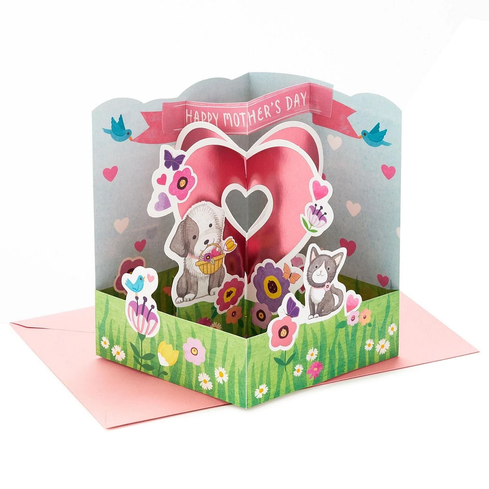 Hallmark Paper Wonder Displayable Pop Up Mothers Day Card (Cat and Dog)