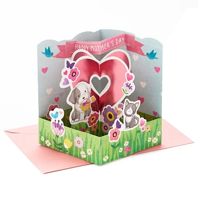 Hallmark Paper Wonder Displayable Pop Up Mothers Day Card (Cat and Dog)