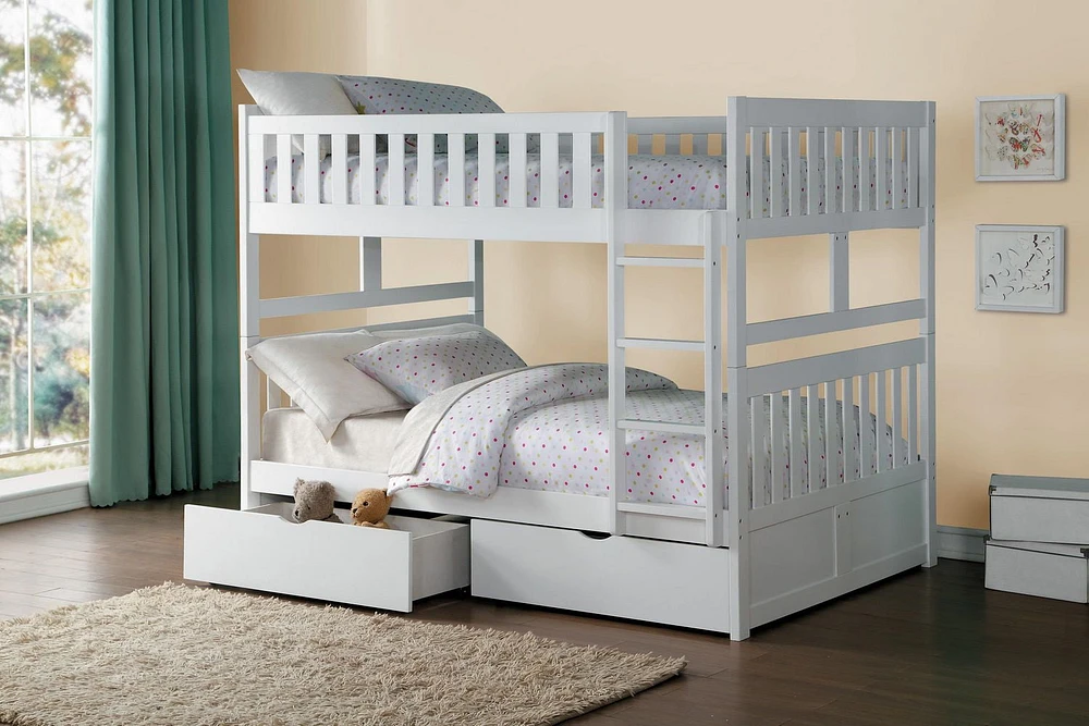 Topline Home Furnishings White Full over Full Bunk Bed with Toy Storage