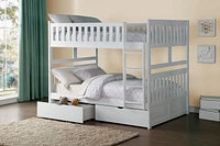 Topline Home Furnishings White Full over Full Bunk Bed with Toy Storage