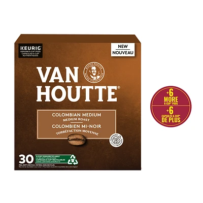 Van Houtte Colombian Medium, Medium Roast, K-Cup Coffee Pods, 30 Count
