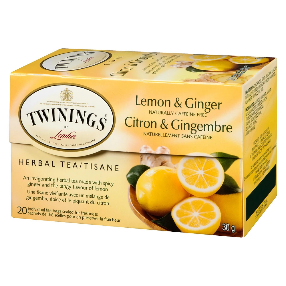 Twinings Lemon Ginger Herbal Tea, Pack of 20 Tea Bags