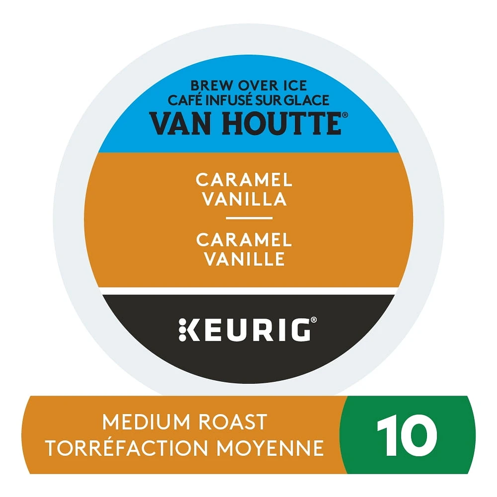 Van Houtte Brew Over Ice Caramel Vanilla, Medium Roast, K-Cup Coffee Pods, 10 count