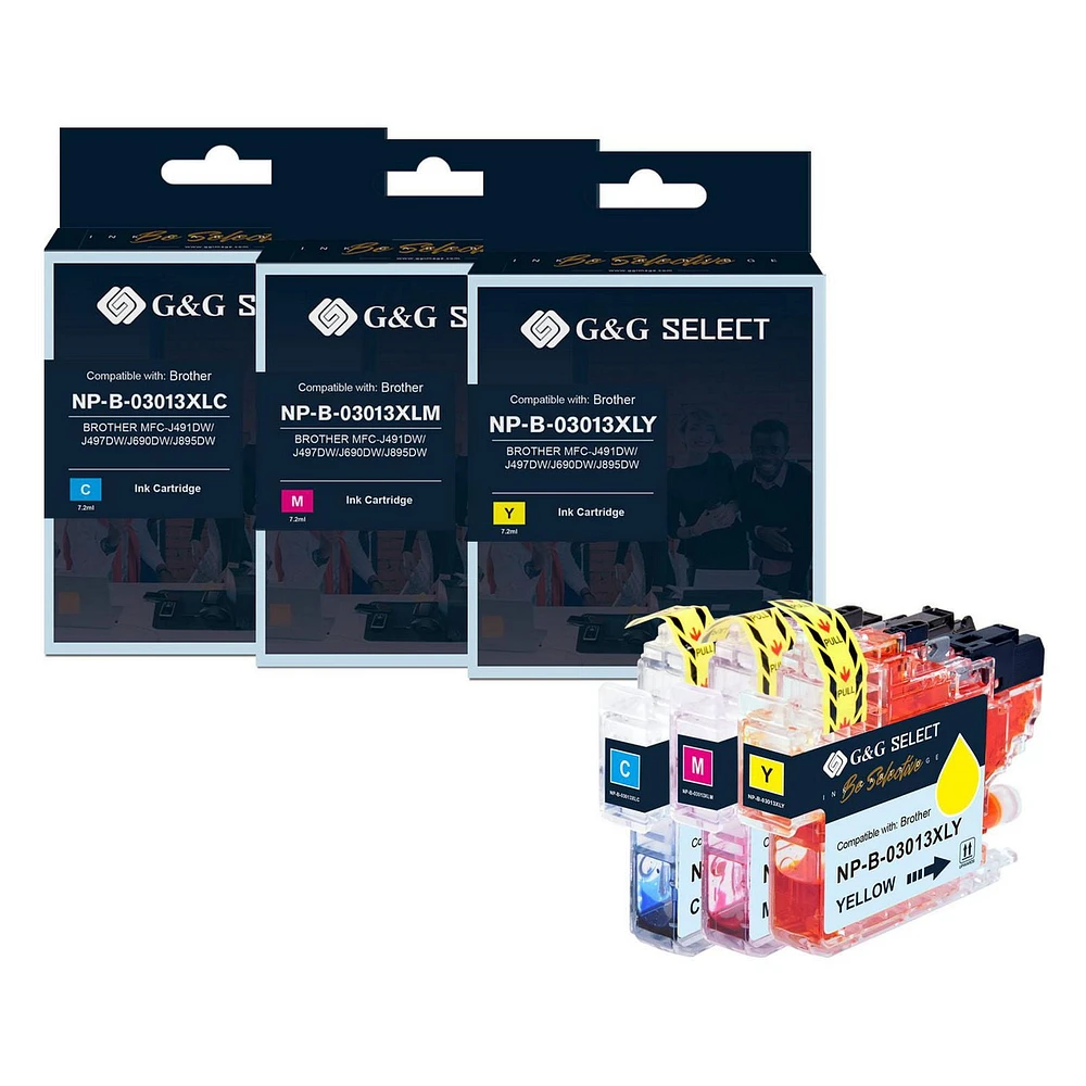 G&G Select Brother LC3013XL Lot de 3 cartouches d'encre compatibles cyan, magenta et jaune