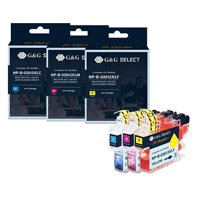 G&G Select Brother LC3013XL Lot de 3 cartouches d'encre compatibles cyan, magenta et jaune