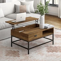 Table basse à plateau relevable Fort Worth, finition effet bois brun