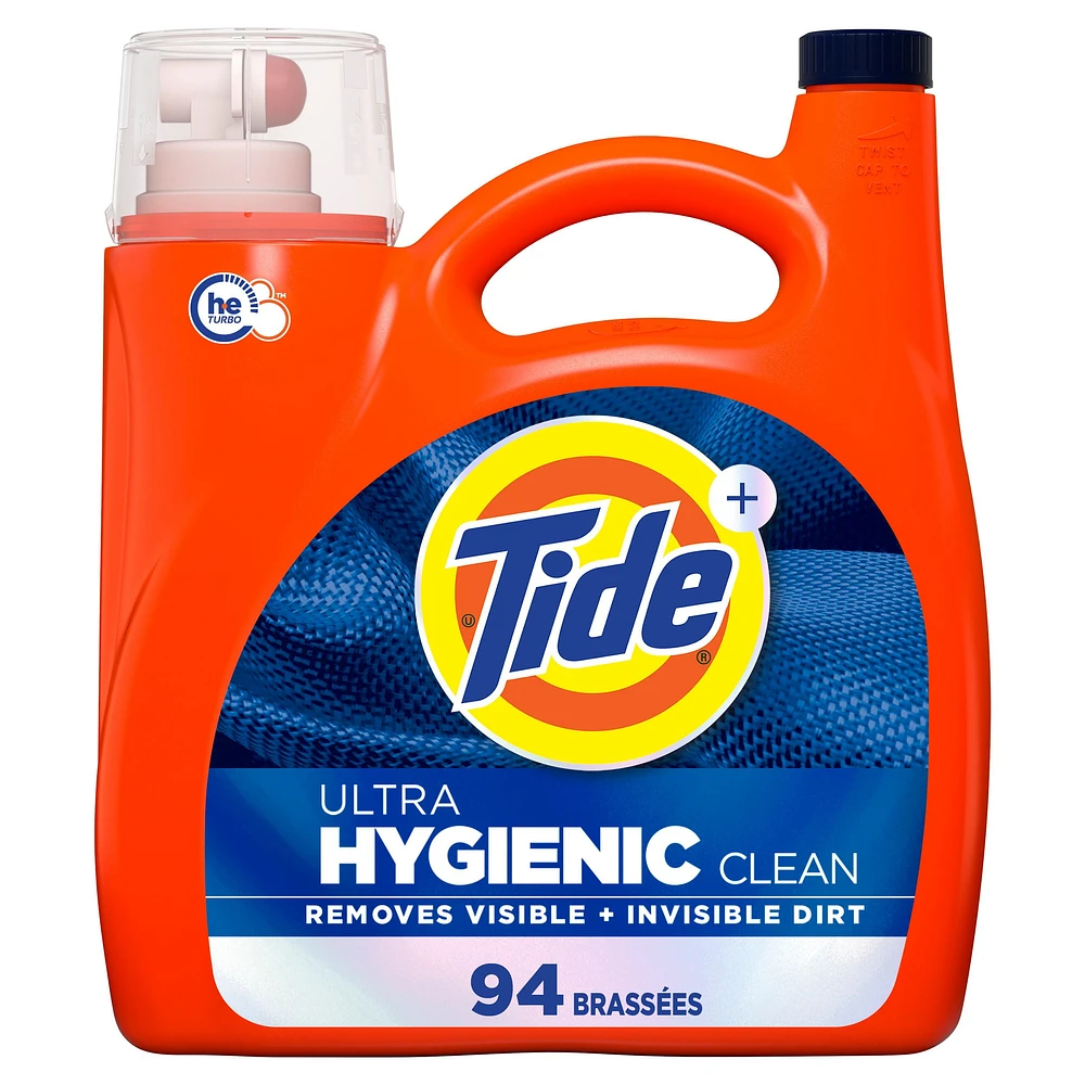 Détergent à lessive liquide Tide Propreté hygiénique, parfum original, compatible avec les laveuses HE 3.9L