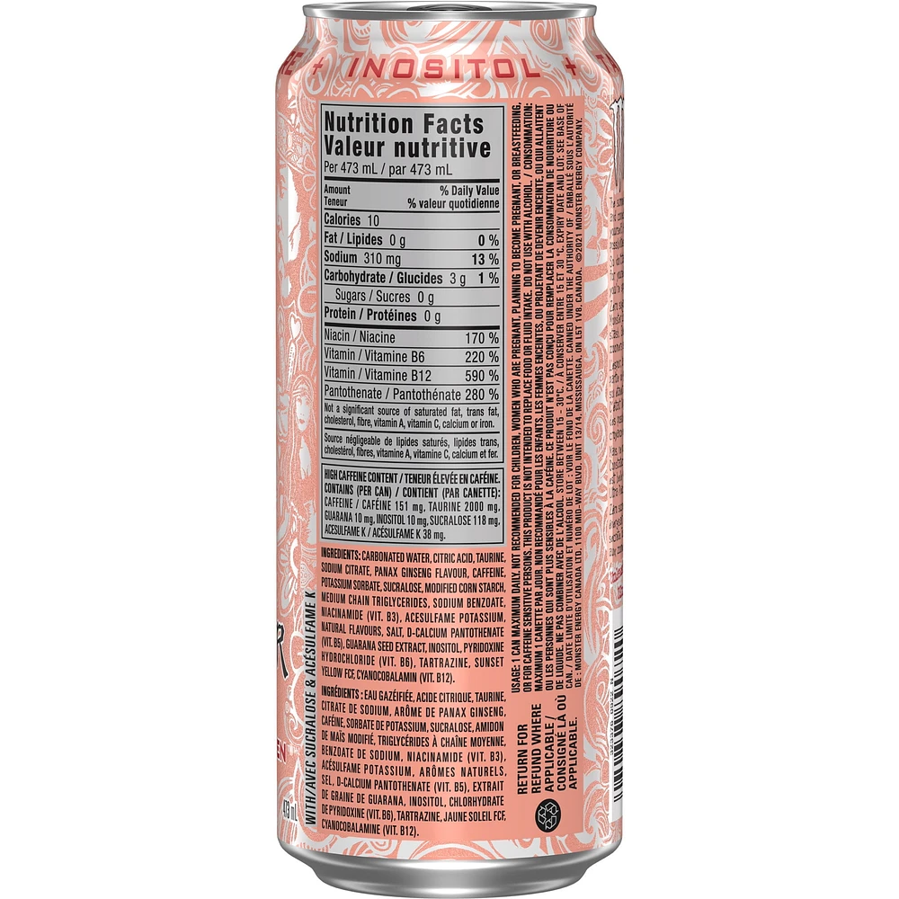 Monster Energy Ultra Peachy Keen Zero Sugar Can, 473 mL, 473ML