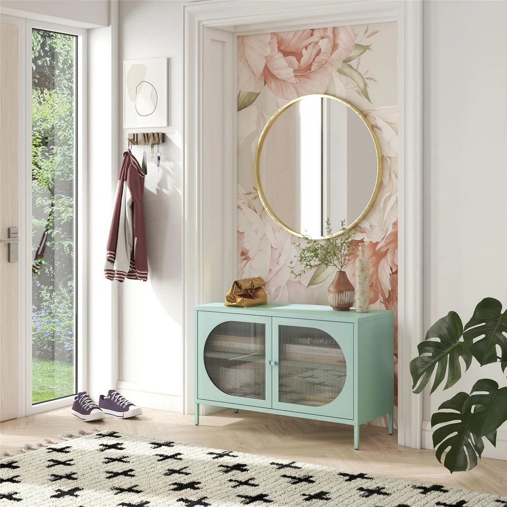 Mr. Kate Luna Large armoire d'appoint à 2 portes avec verre cannelé, bleu ciel