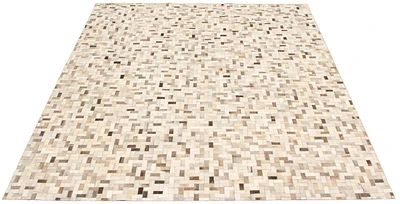 ECARPETGALLERY 8'0" x 10'3" Contemporary Cowhide Patchwork Handmade Area Rug for Living Room, Dining Room and Bedroom in Ivory