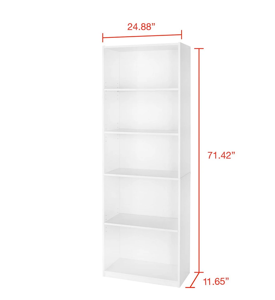Mainstays Bibliothéque 5 Tablettes, Finitions Multiples tablettes réglable 71” de haut