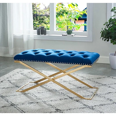 Imperial Capitonné Double Banc Avec Base Or X (Bleu Marine)