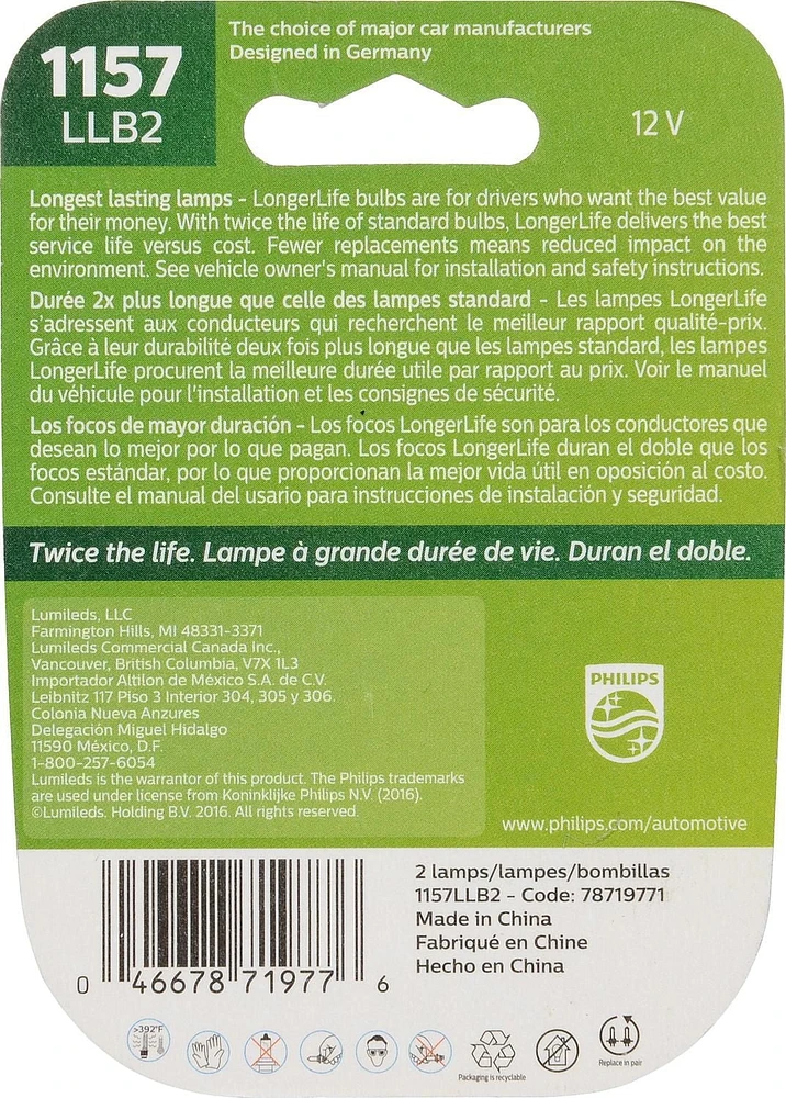Philips 1157 LongerLife ,  Les ampoules PhilipsLongerLife,un paquet de 2