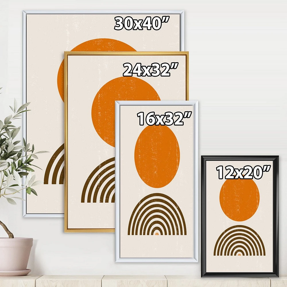 Designart Résumé Minimal orange Sun et Rainbow I ART MURAL À CADRE FLOTTÉ