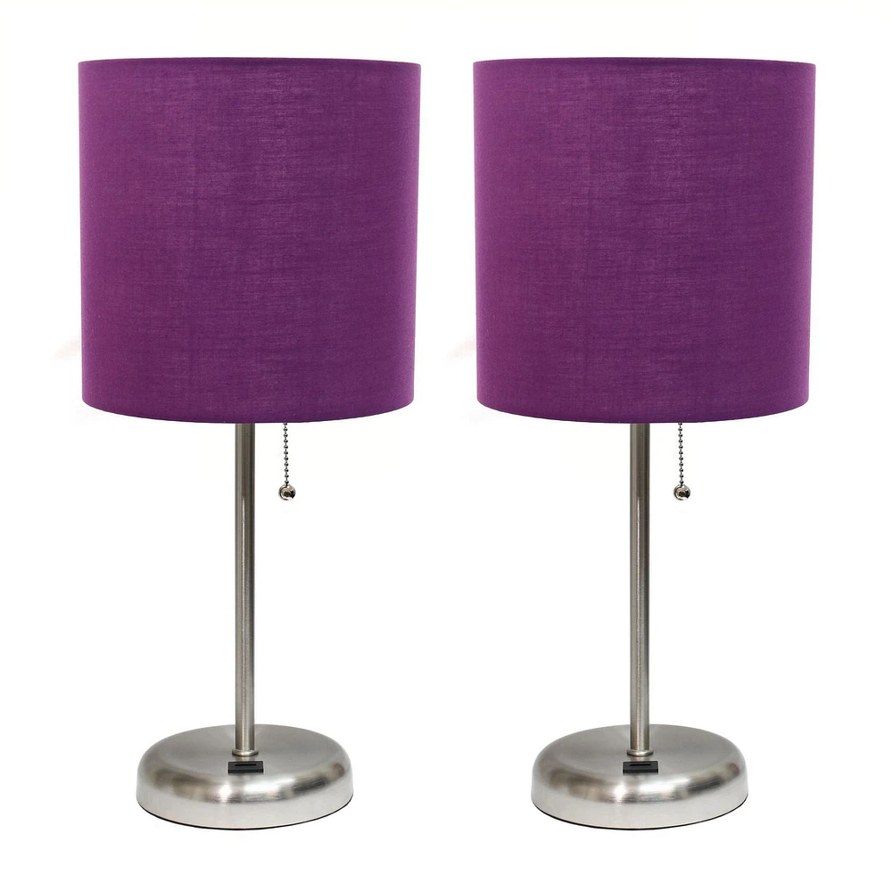 LimeLights Lampe bâton avec port de chargement USB et ensemble de 2 abat-jour en tissu