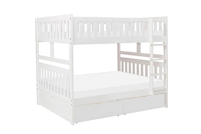 Topline Home Furnishings Lit superposé double sur lit double blanc avec rangement pour jouets