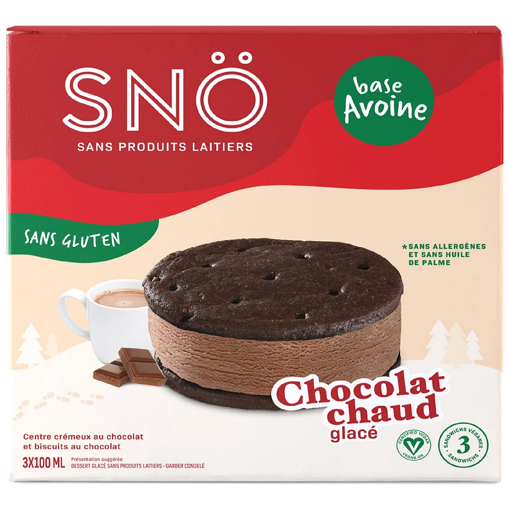 Snö Plant Based Hot Frozen Chocolate Sandwich, 3x100 mL Dairy Free Frozen Dessert