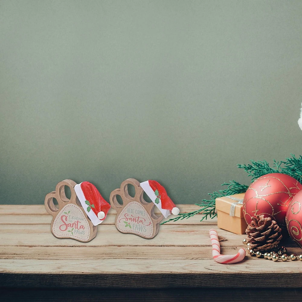 Panneau De Table Patte En Bois Avec Chapeau De Père Noël - Lot De 2
