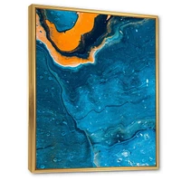 Designart Composition Abstraite En Marbre En Bleu Et Orange III ART MURAL À CADRE FLOTT