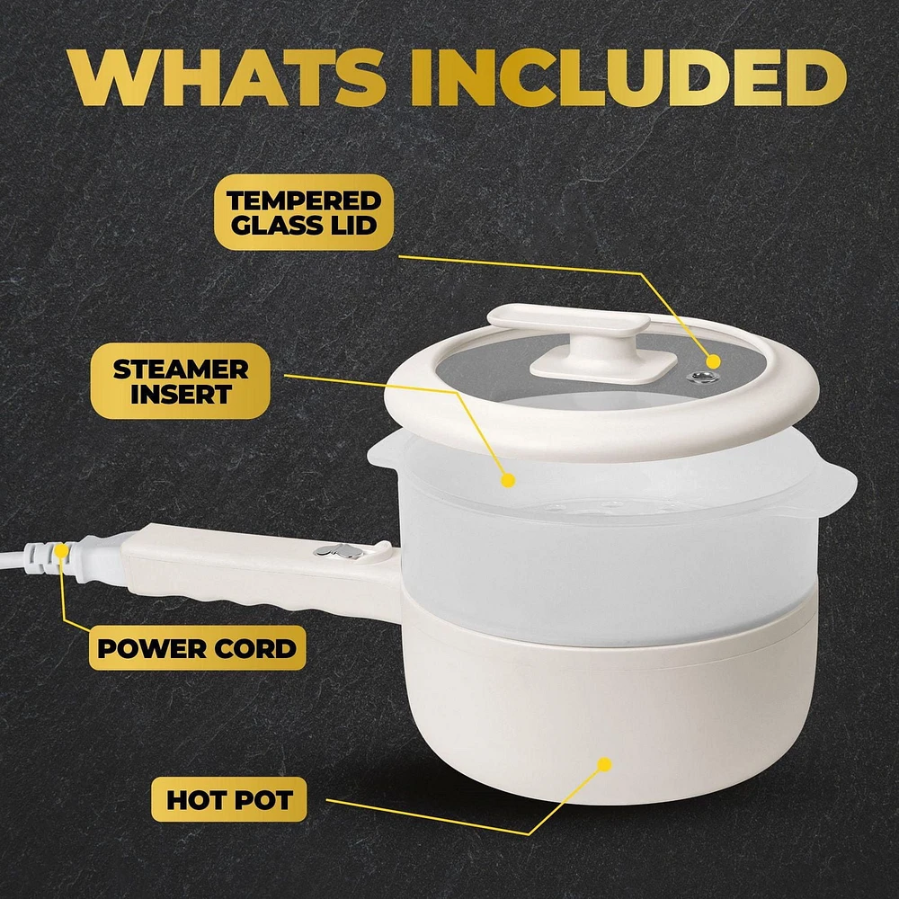 Ceramax Electric Hot Pot Nonstick Ceramic Skillet Pan Mini Cooker with Lid Steamer