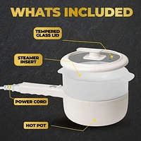 Ceramax Electric Hot Pot Nonstick Ceramic Skillet Pan Mini Cooker with Lid Steamer