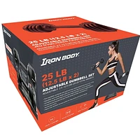 IBF Iron Body Fitness Jeu d'haltères ajustables - 25 lb. (11,34 kg) - 2 x 12,5 lb (5,67 kg) - S'ajuste facilement par incréments de 2,5 lb (1,3 kg) à partir de 2,5 lb. (1,3 kg) à 12,5 lb (5,67 kg) cha
