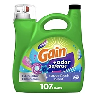 Détergent à lessive liquide Gain + Odeur defense, parfum Explosion de fraîcheur, compatible avec les laveuses HE, 107 brassées, 4,55 L (154 oz liq.)