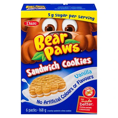 Bear Paws Sandwich Cookies Vanilla, Dare, 168g