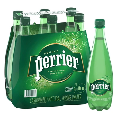 Perrier Sparkling Carbonated Water – 6x1 L Plastic Bottle, 6 x 1L