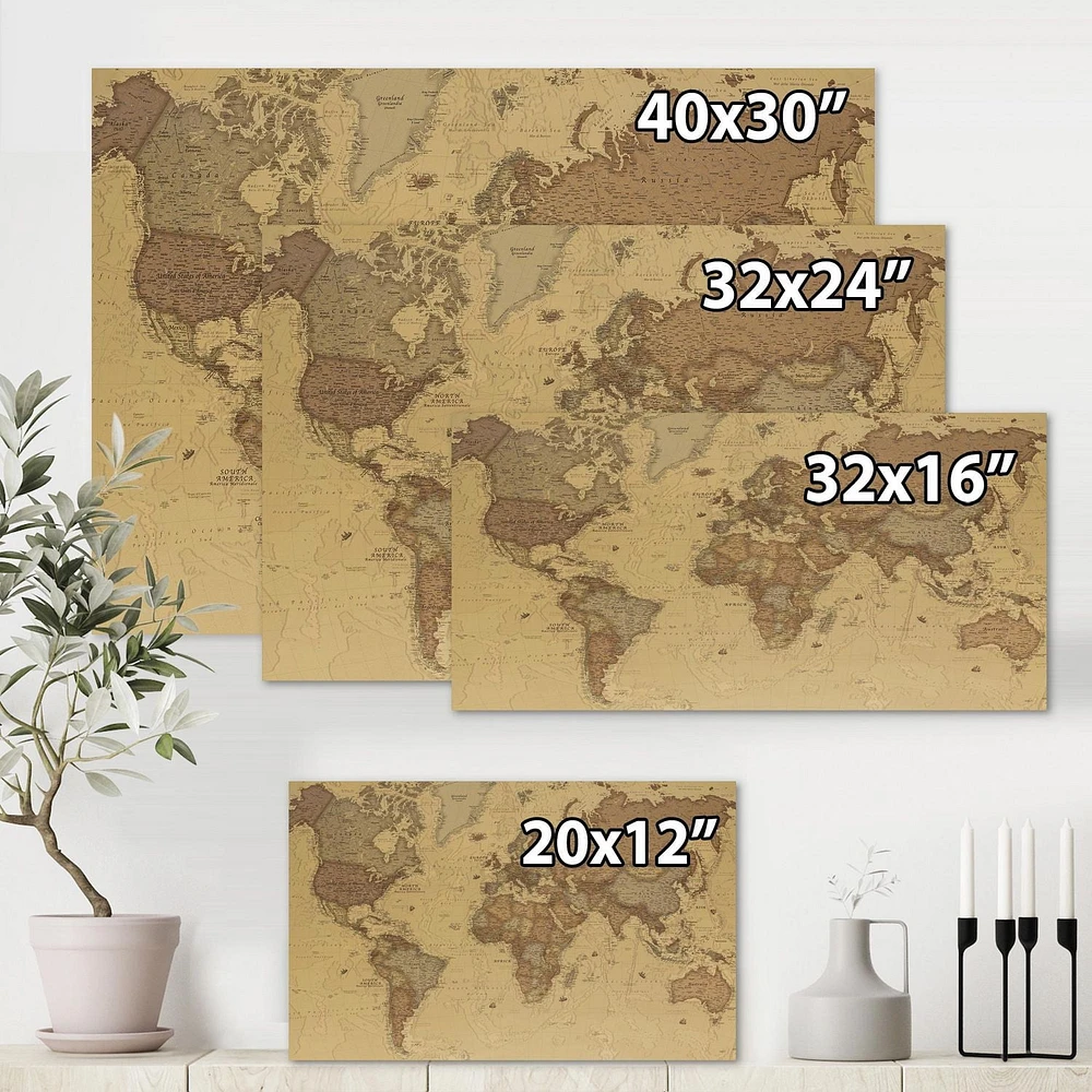 Designart Ancienne carte du monde III Art mural sur toile