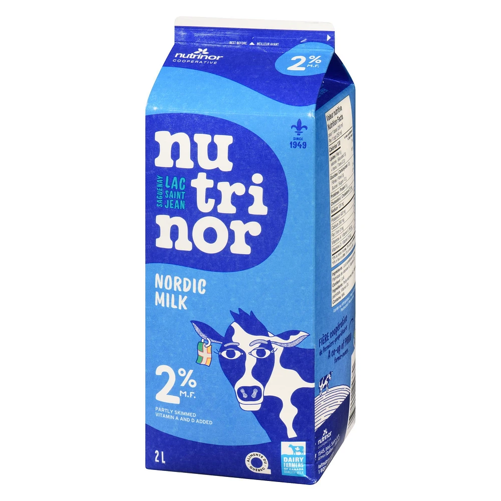 2L Milk 2% carton Nutrinor, 2L partly skimmed