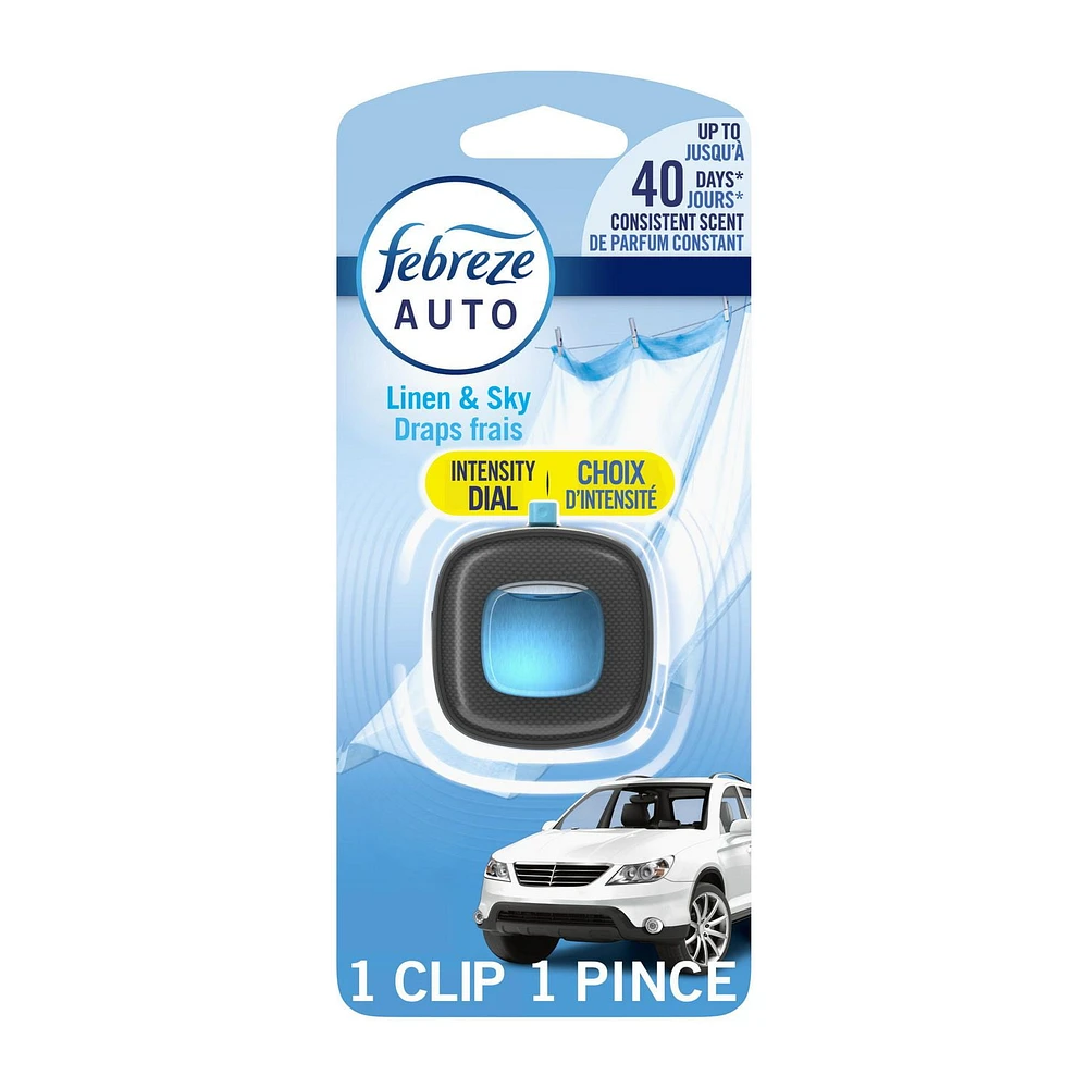Febreze Car Air Freshener, Odor-Fighting Automotive Vent Clip, Linen & Sky Scent, 2ML