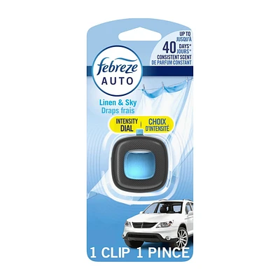 Febreze Car Air Freshener, Odor-Fighting Automotive Vent Clip, Linen & Sky Scent, 2ML