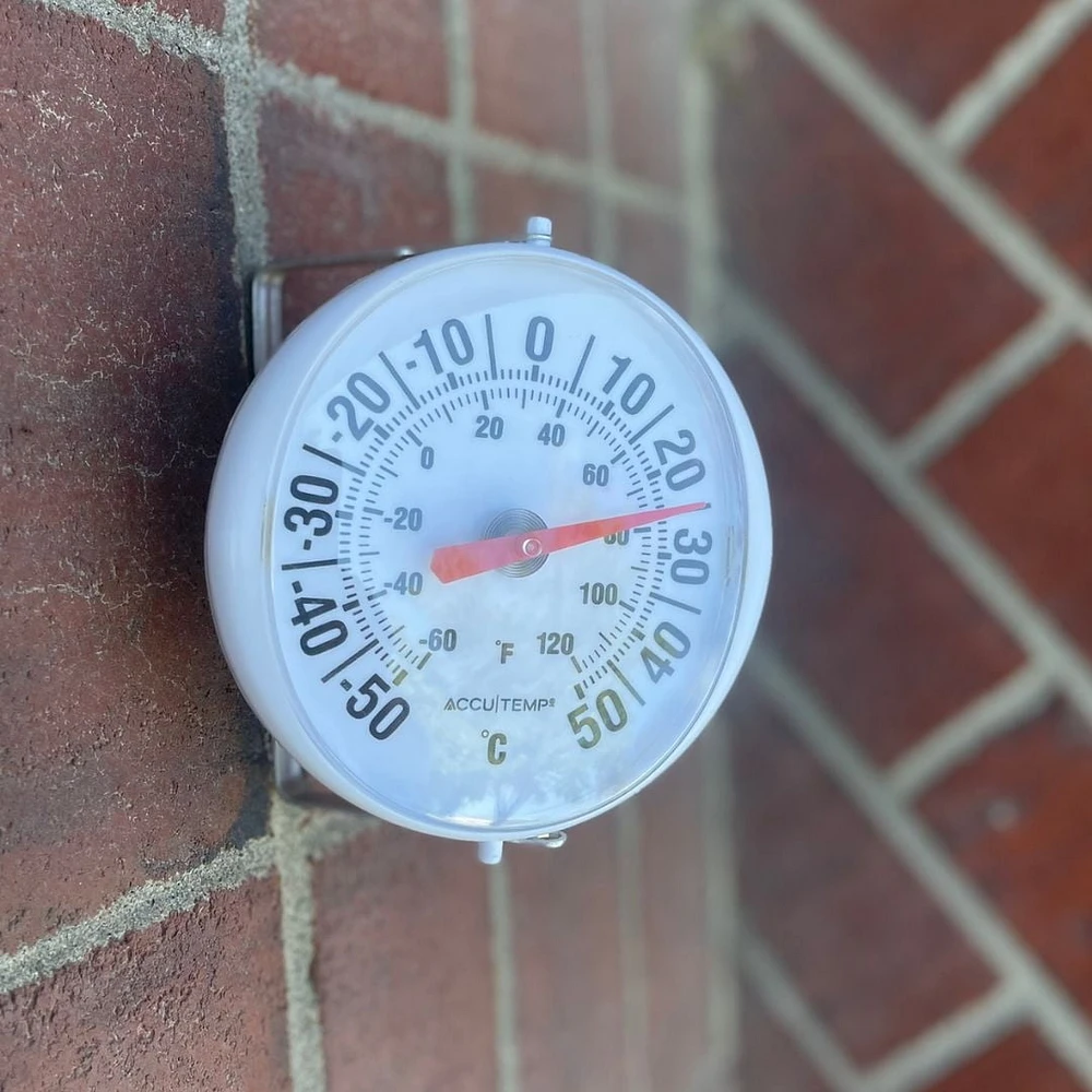 Accutemp Indoor or Outdoor Thermometer, Bracket Included, Temperature Readings in Celsius  °C and Fahrenheit and °F, Round, Weatherproof construction