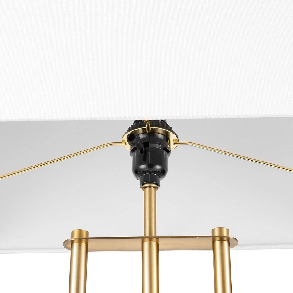 Lampe sur pied en métal de 62 pouces de la collection Soho par Novogratz x Globe Electric, laiton mat, abat-jour en lin blanc, 67775