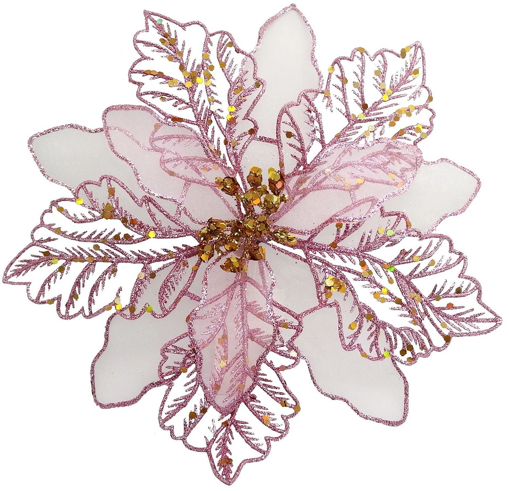 Holiday Times Pink Jumbo Filigree Poinsettia Clip