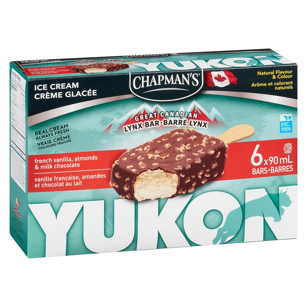 Chapman's Yukon Lynx French Vanilla and Almond Ice Cream Bar, 6 x 90mL