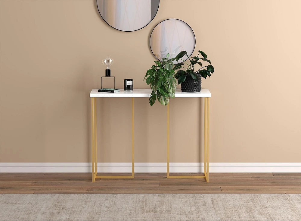 Safdie & Co. Table Console 39L Marbre Metal Or