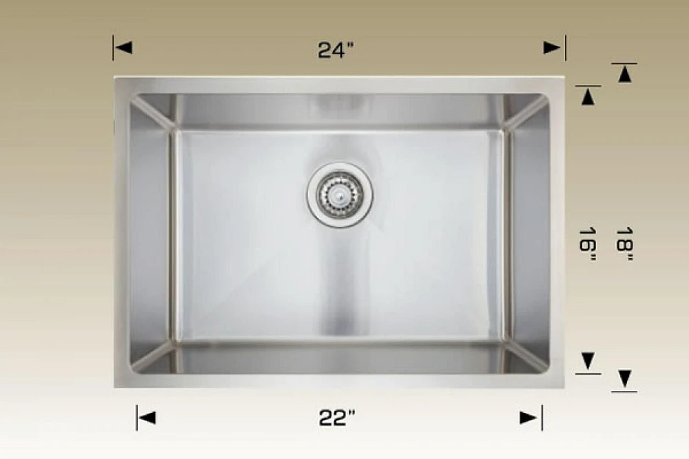 American Imaginations 24 pouces. Évier de cuisine en acier inoxydable approuvé par W CSA avec 1 bol et calibre 18
