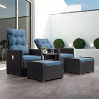 CorLiving Lake Front Ensemble de 5 fauteuils inclinables et repose-pieds en résine tressée antirouille