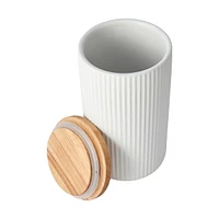 Large White Ribbed Canister
