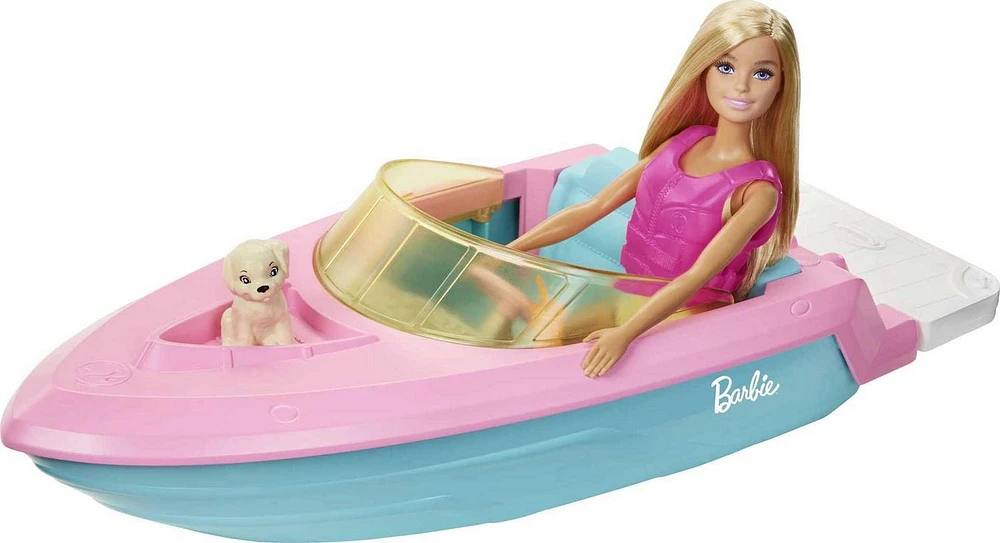 ​Barbie Doll and Boat Playset with Pet Puppy, Life Vest and Accessories, Fits 3 Dolls & Floats in Water, Gift for 3 to 7 Year Olds