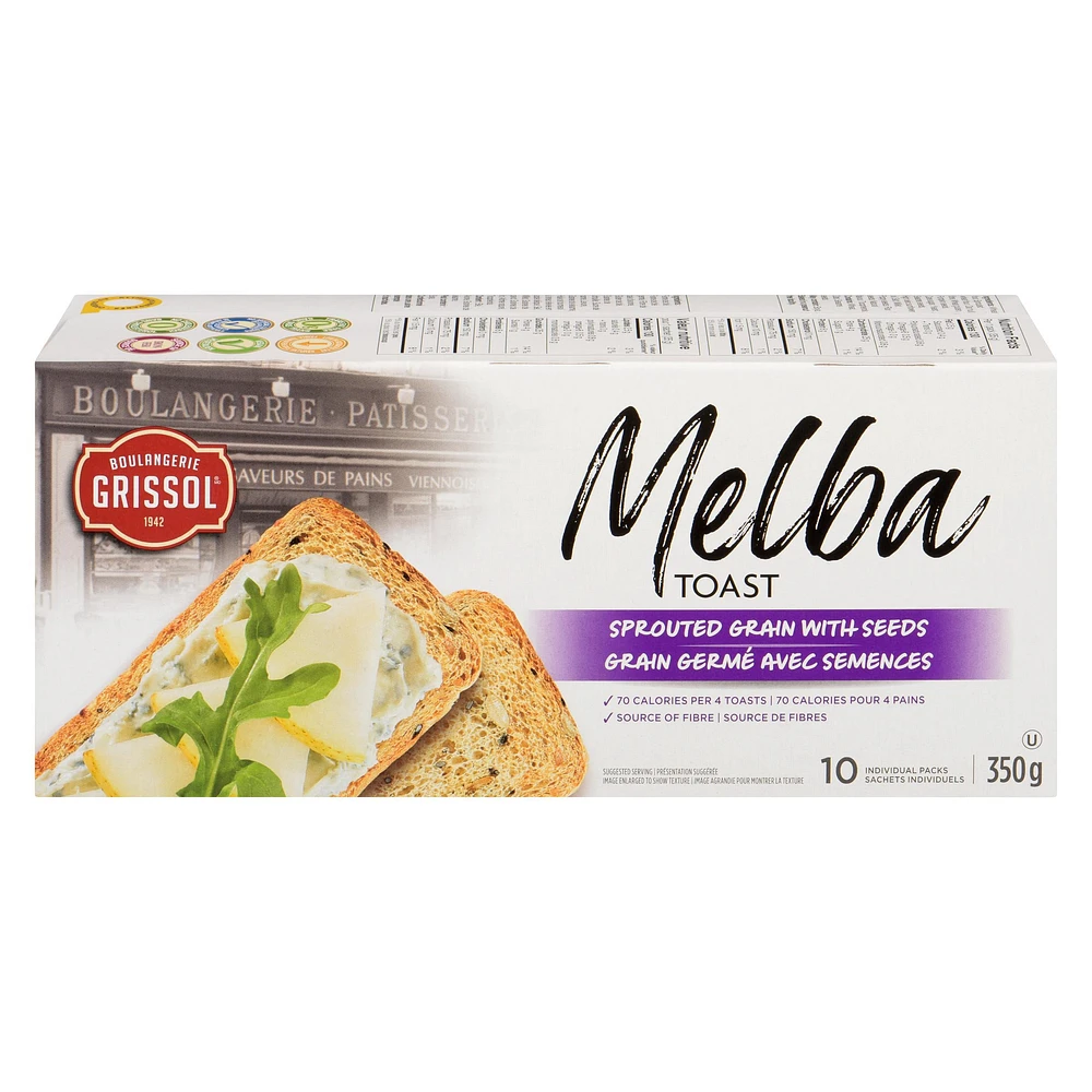 Boulangerie Grissol Melba Toast Sprouted Grain with Seeds, Dare, Pack of 10, 350 g