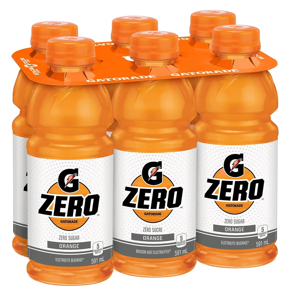 Gatorade Zéro Orange Boisson Électrolytique 6 x 591 mL, Bouteilles 6x591mL