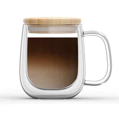 Tasse à double paroi avec un couvercle en bambou 450 ml Ensemble de 2