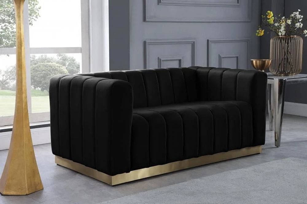 K-LIVING SHANNON CAUSEUSE EN TISSU DE VELOURS NOIR AVEC CADRE ACCENT DORÉ
