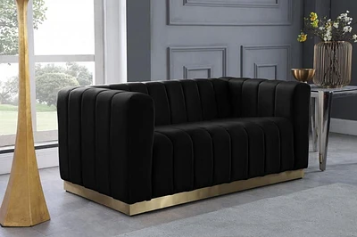 K-LIVING SHANNON CAUSEUSE EN TISSU DE VELOURS NOIR AVEC CADRE ACCENT DORÉ