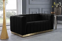 K-LIVING SHANNON CAUSEUSE EN TISSU DE VELOURS NOIR AVEC CADRE ACCENT DORÉ